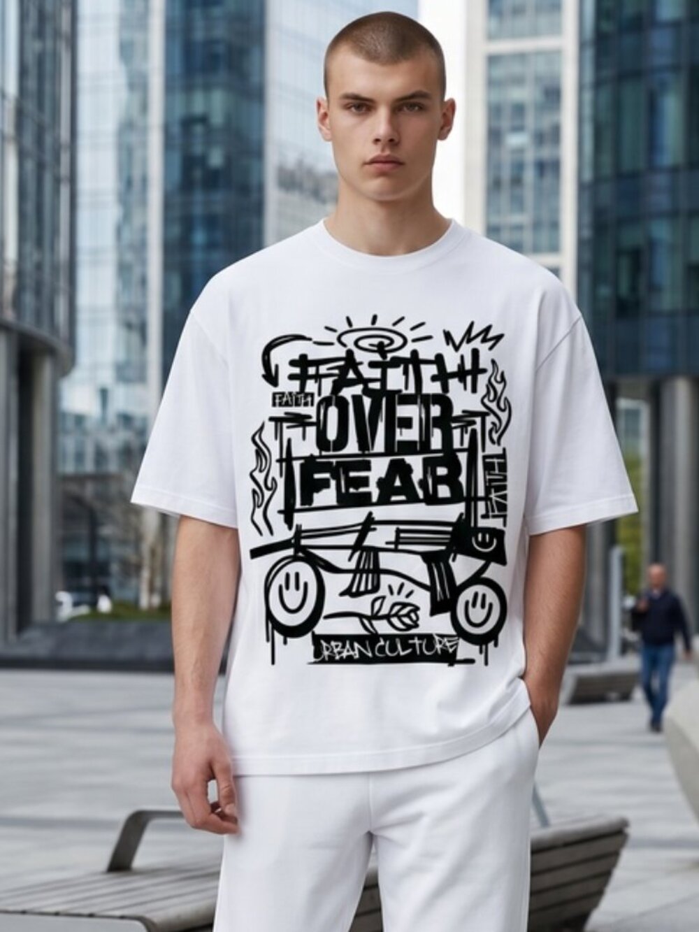 Urban Culture Faith over Fear Graphic Dry Fit T-Shirt White Size L